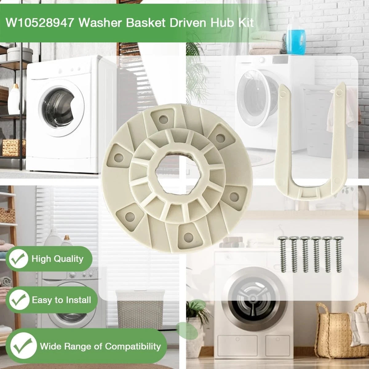 Upgrade W10528947 W10396887 Washer Basket Driven Hub Kit 1 pcs + 6 screw