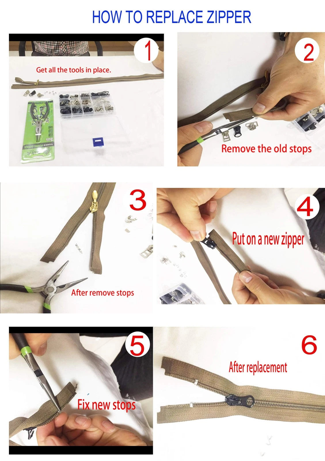 JOSDIOX 255 Pcs Zipper Repair Kit with 255 pieces, black silvery bronze white