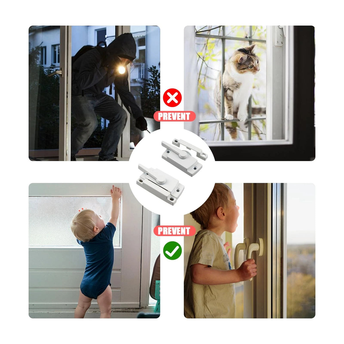 2-Piece Sliding Window Lock, Cam Sash Security Lock for Double White