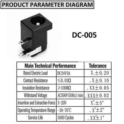 Clyxgs 50 Pack DC-005 Power Jack Socket, 5.5mm x 2.5mm DC005-2.5, Black