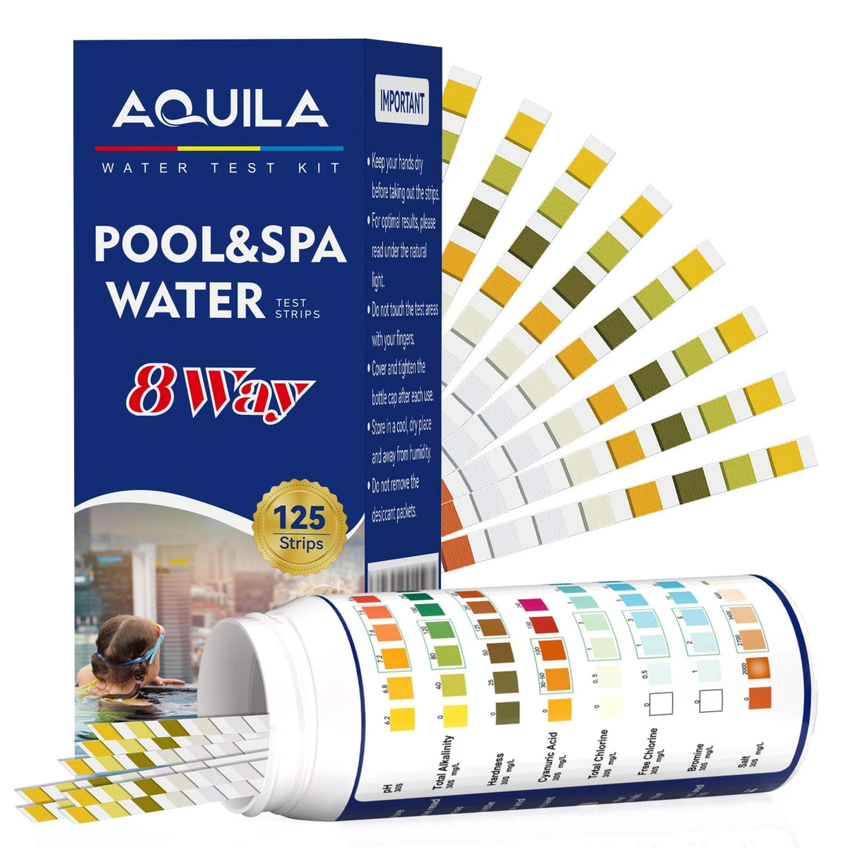 Pool Salt Test Strips Kit, 8 Way 125CT Water for Saltwater