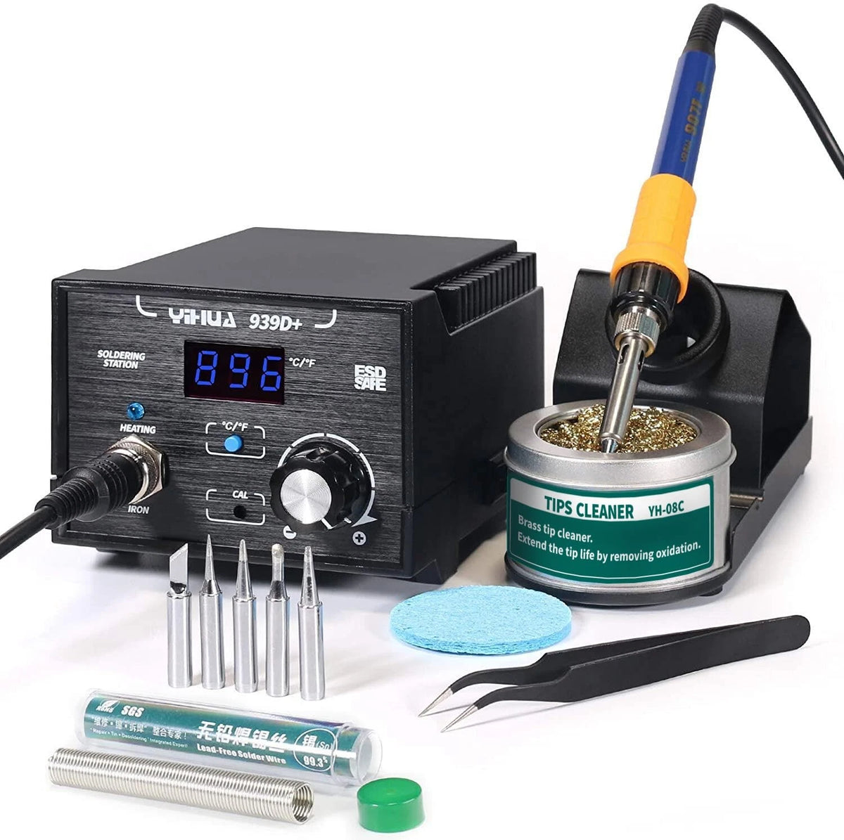 YIHUA 939D+ Digital Soldering Station, 75W Equivalent with Precision Black