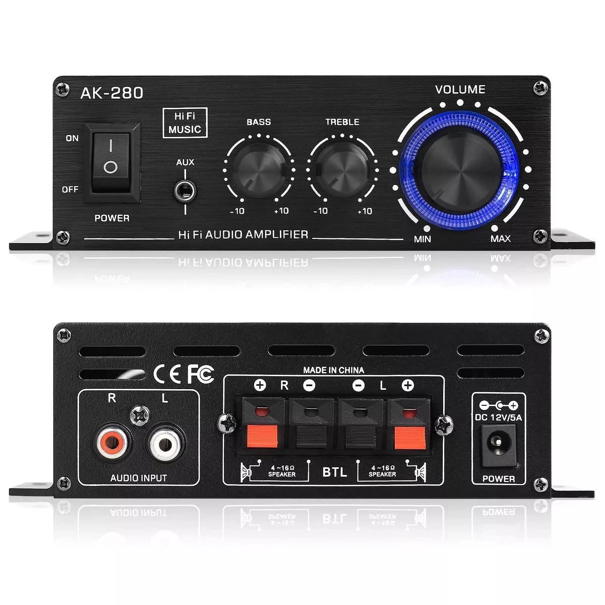 Black 2.0 Channel AK280 Mini HIFI Stereo Audio Power Digital Amplifier Speaker