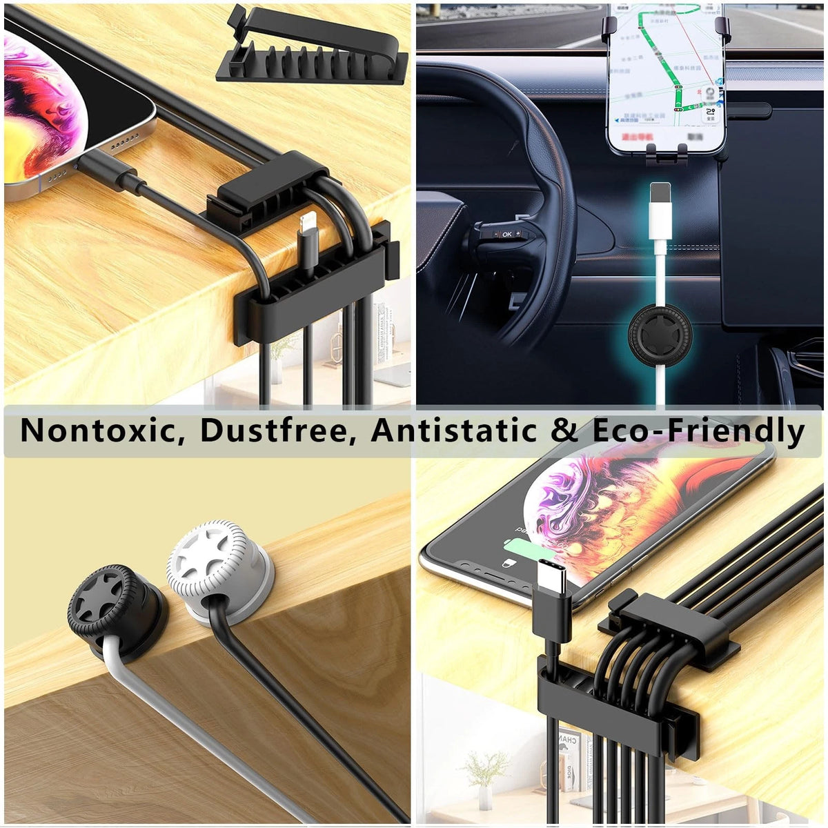 ELII 328Pcs Cable Management Kit, 8 Magnetic Holder,69Adhesive Black