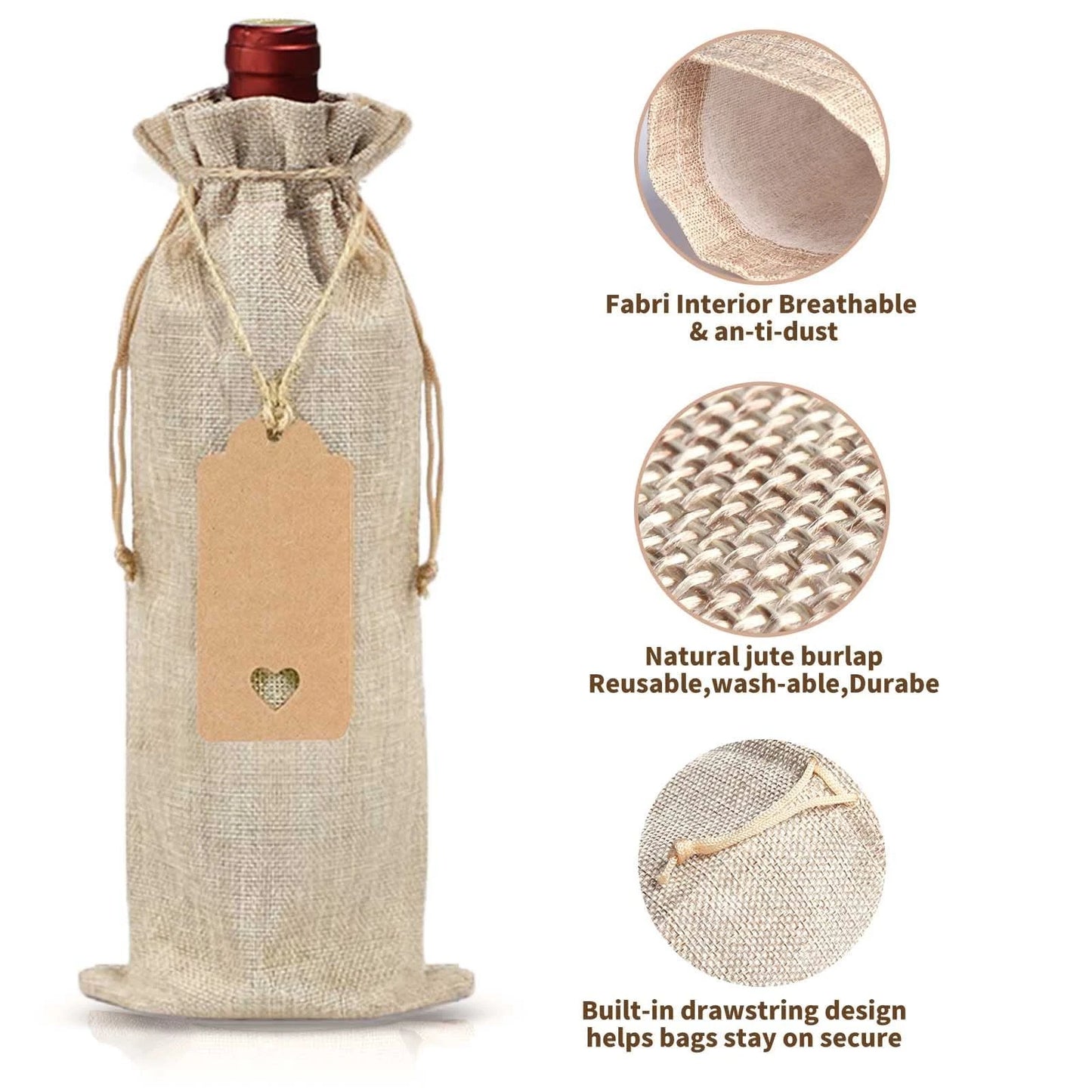 12 Pcs Burlap Wine Bags & Gift Tags, 12 Count (Pack of 1), Burlap/Red