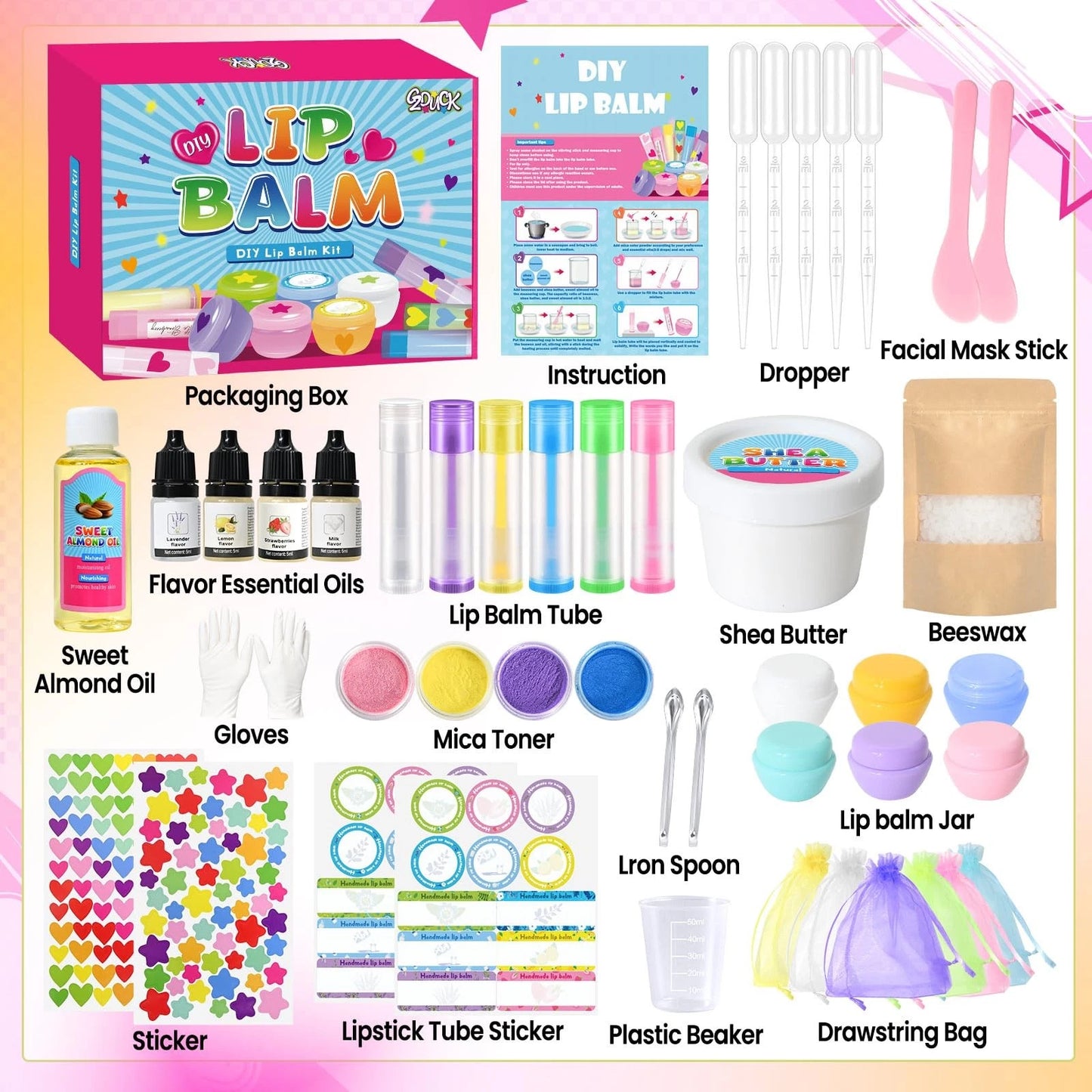 GZDUCK Lip Balm Making Kit- 42Pcs Set for Standard, pink