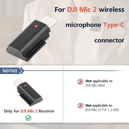 for DJI MIC 2 Adapter Type-C Phone Wireless Microphone Receiver Mic Black