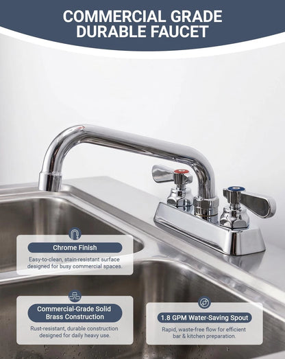 Phivan Commercial Sink Faucet 4 4" Center 10" Swivel Spout, Polished Chrome