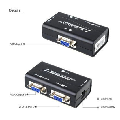 1 PC to 2 Monitor 2 Port VGA SVGA Video LCD Splitter Box Adapter w/ Power Cable