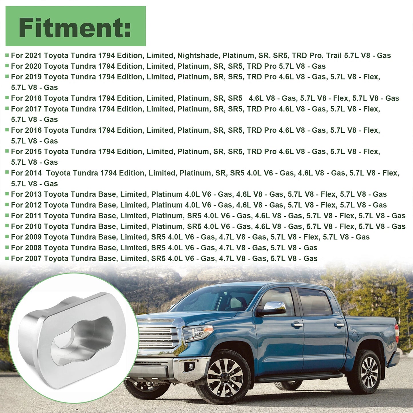 Upgraded Aluminum Tailgate Hinge Bushing for 2007-2021 Toyota Tundra Driver Side