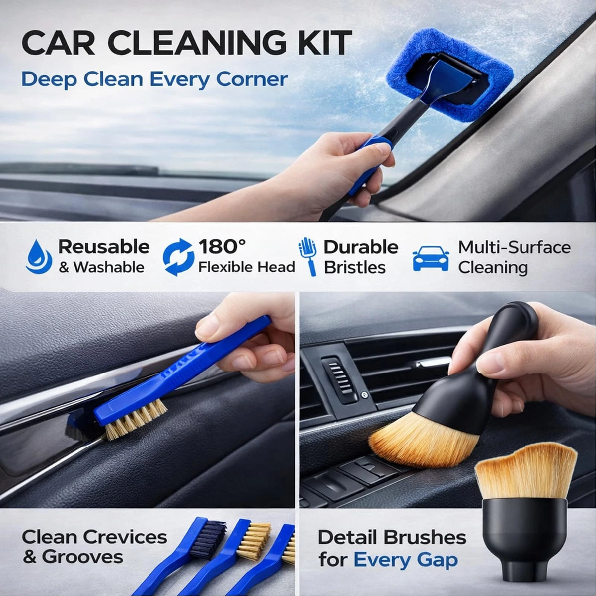 26Pcs Car Detailing Kit, Brush Set, Auto 27PCS-Blue, Blue