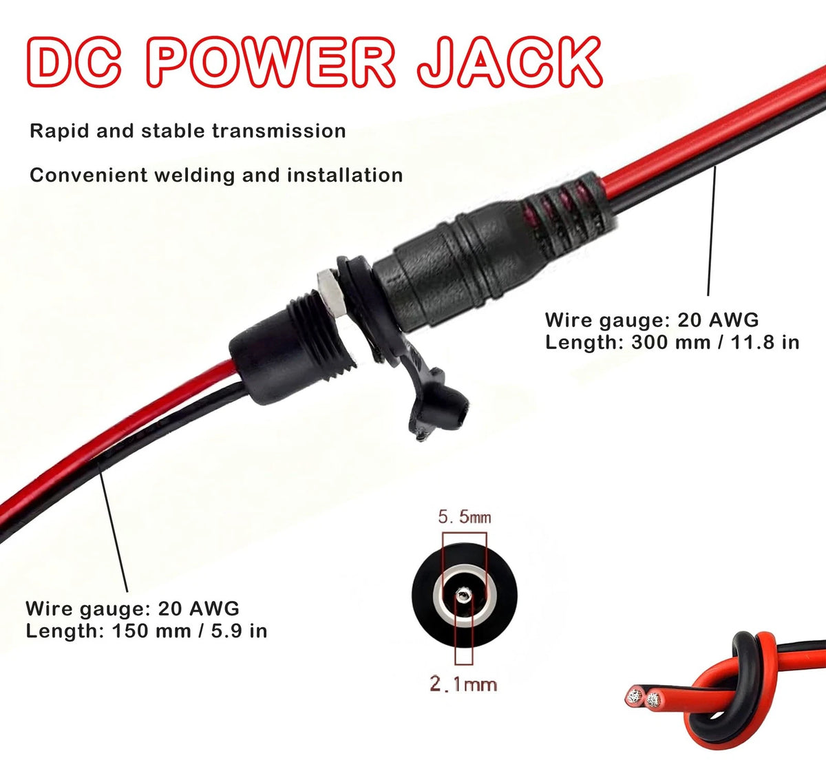 6pack DC Power Jack Socket 5.5x2.1MM Male and Female Panel Mount Connector...