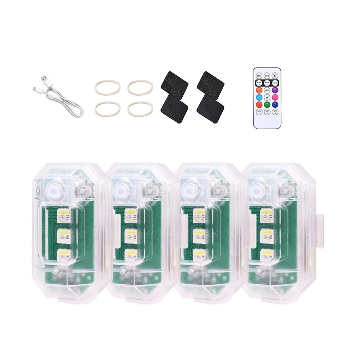 4Pcs Wireless LED Strobe Light with Remote Control RGB 8 Colors Warning Lights