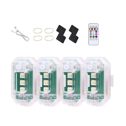 4Pcs Wireless LED Strobe Light with Remote Control RGB 8 Colors Warning Lights