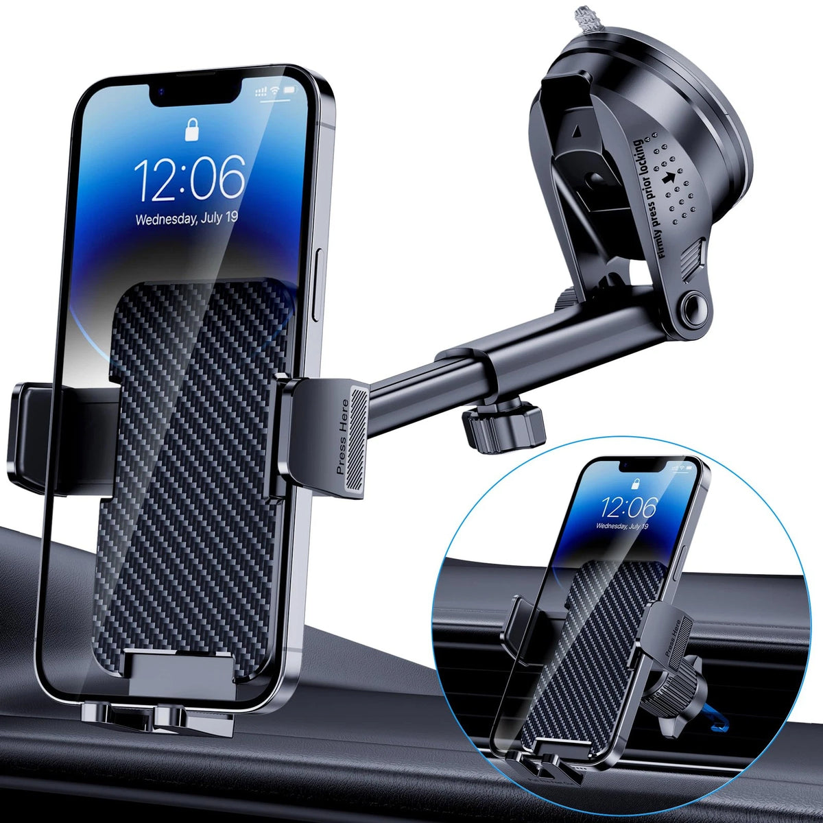 BIVGAZA Phone Holder Car [Military-Grade Suction] Universal Black