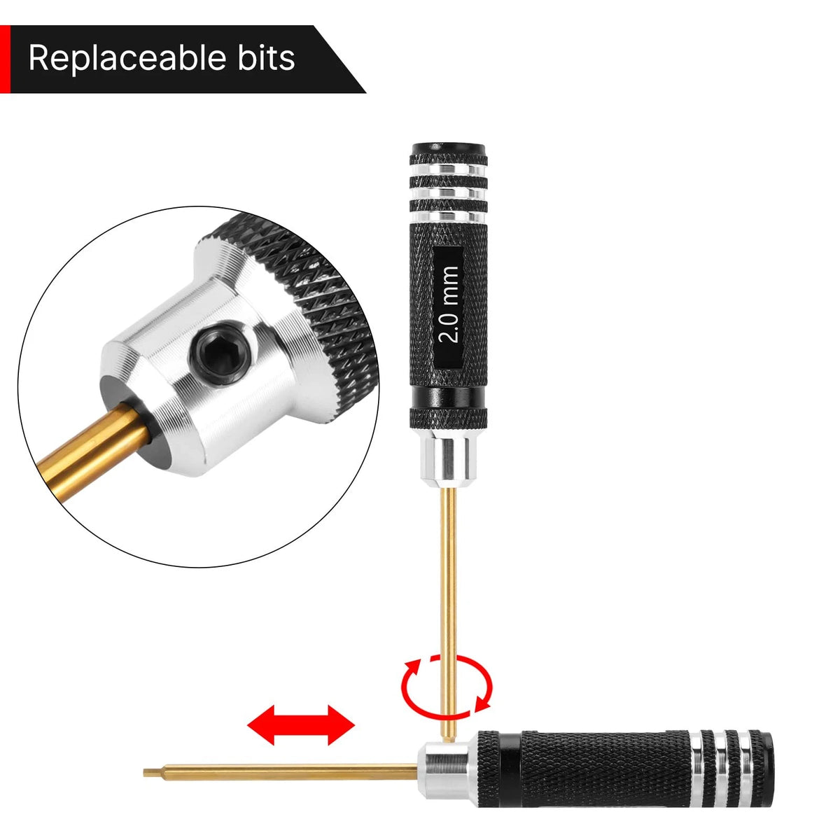 INJORA Short Handle Hex Screwdriver Nut Driver Tools 1/18 1/24 Small, Black