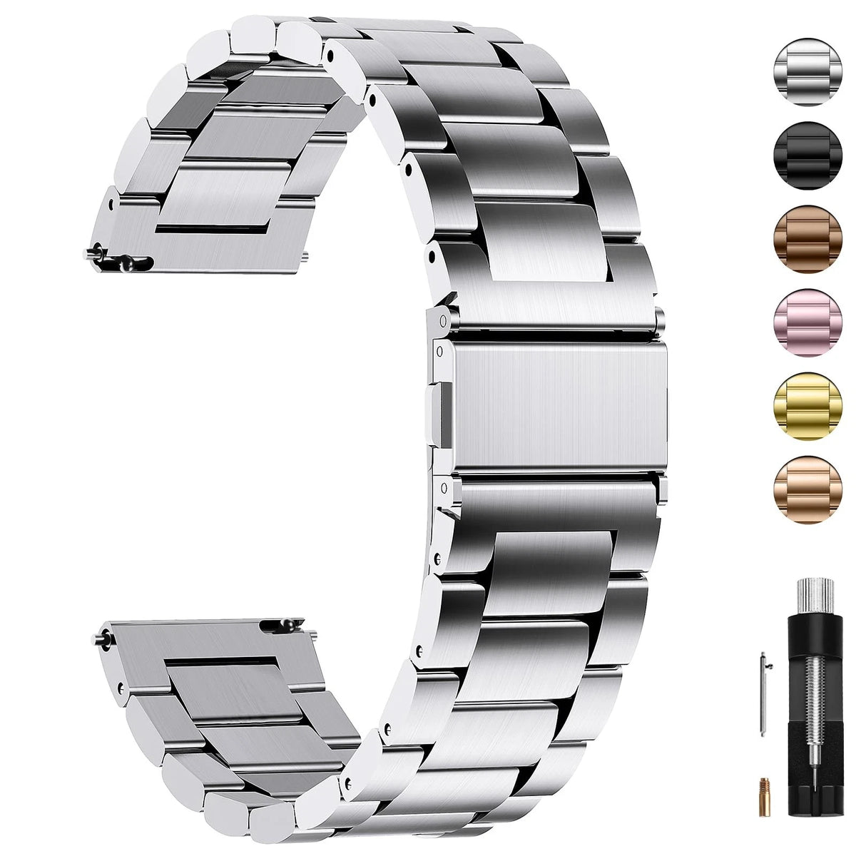 Fullmosa Stainless Steel Watch Band 16mm 18mm 19mm 20mm(see diagram), Silver