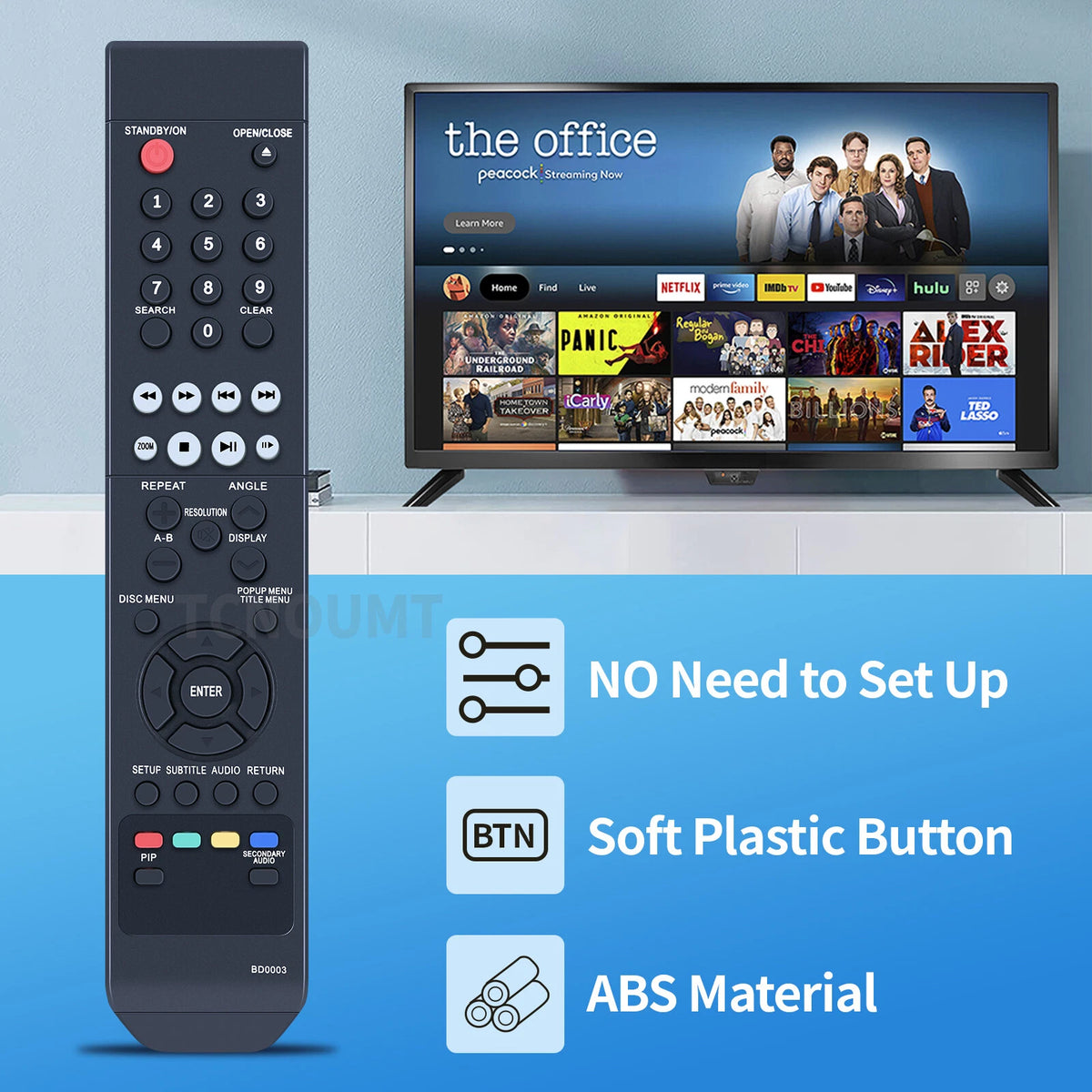 BD003 Remote Control For Insignia DVD Player NS-WBRDVD2 NS-WBRDVD2-CA