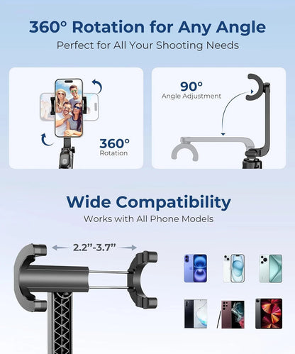 Fuloview 67” Selfie Stick Tripod for iPhone, Lightweight Travel Phone Black