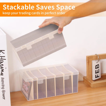 Trading Card Storage Box with 6 Dividers,Toploads 8 x 4.5 x 3.5 inches, Clear