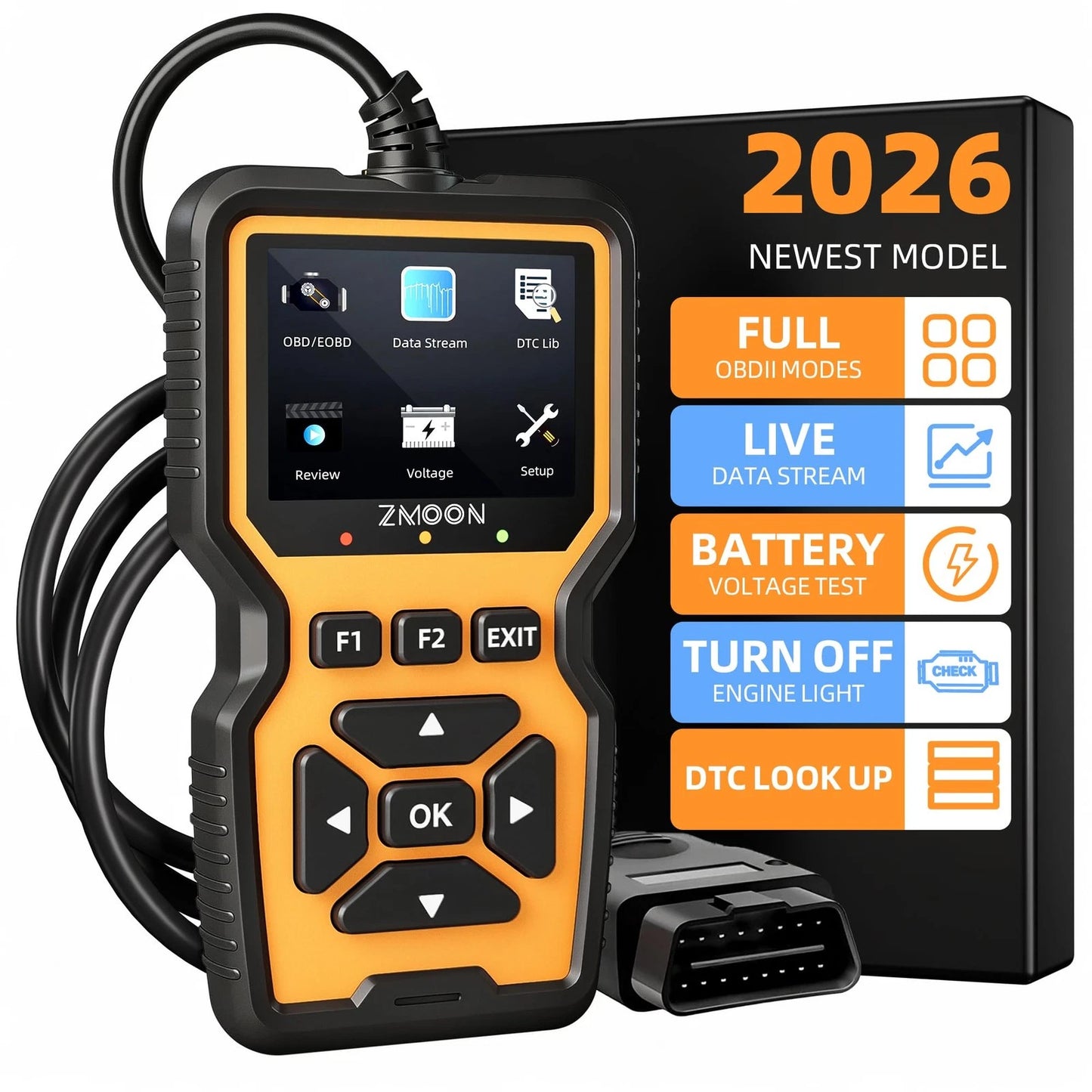 ZMOON ZM201 Professional OBD2 Scanner Diagnostic Tool, Enhanced Check yellow