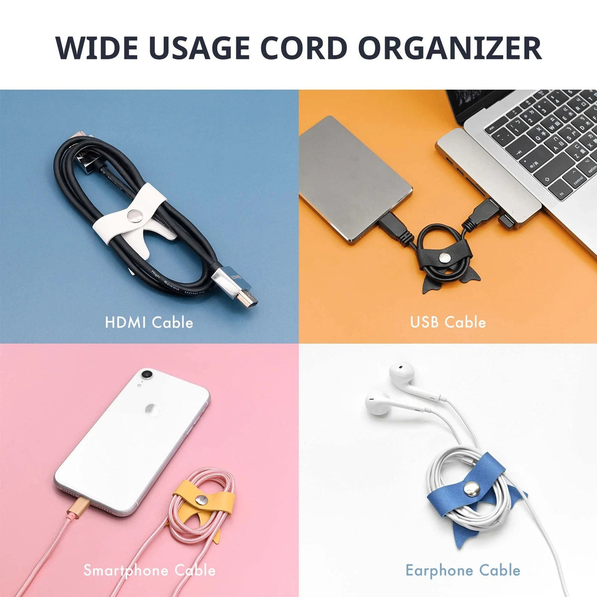 SenseAGE 5 Pack Cord Organizer, Bow Keeper, Cable Organizer Small, Pink