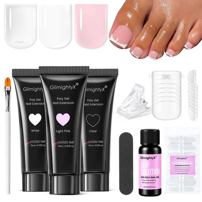 GlimightyX Polygel Toenail Kit, Medium, 01-3 Colors Basic Kit