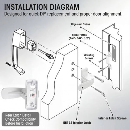 Storm & Screen Door Latch Replacement Kit with Strike Plate,White White
