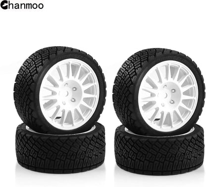 1/10 RC Rally Car Tires 12mm Hex Plastic Wheels Rims & On Road Tyres Black