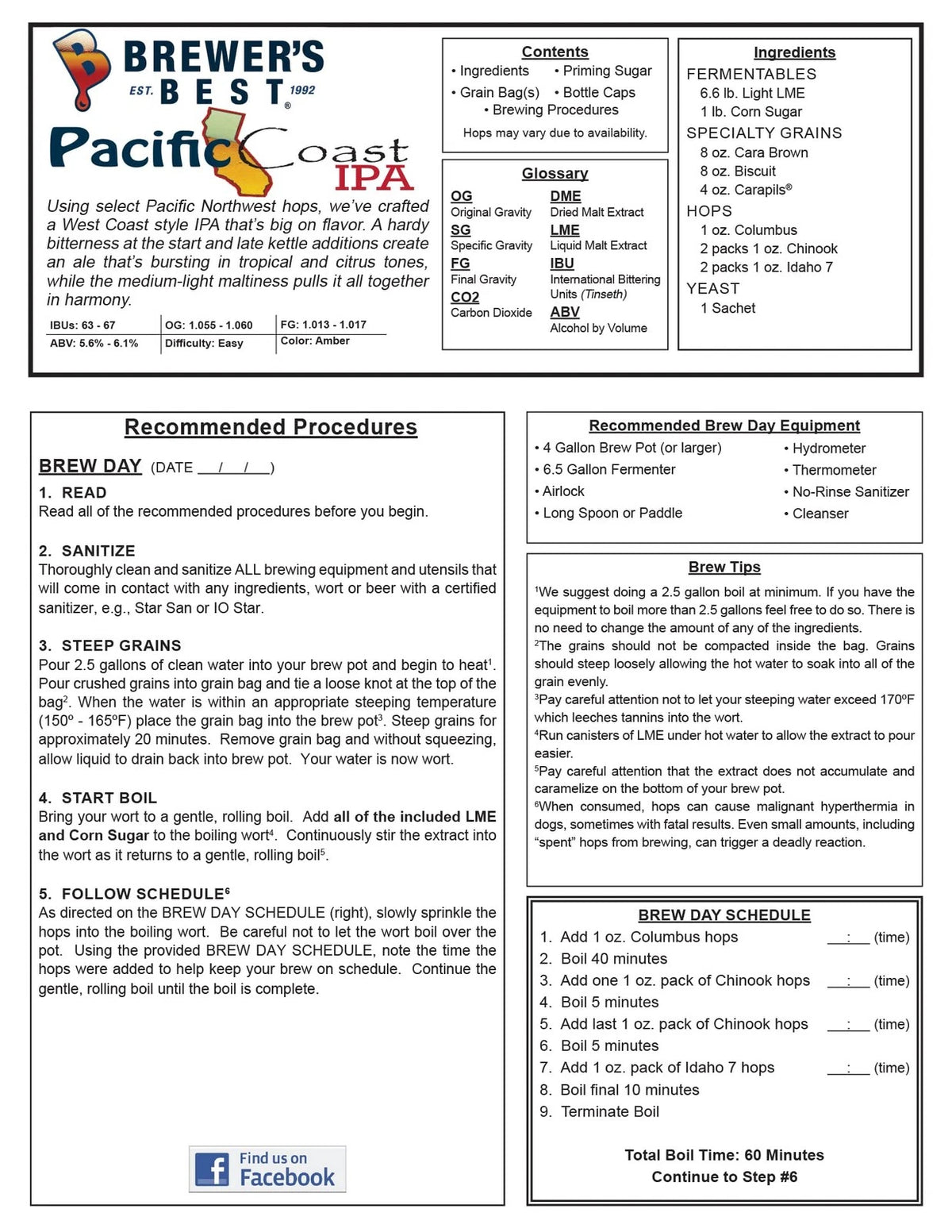 Pacific Coast IPA Beer Ingredient Kit 5 gallon, Multi