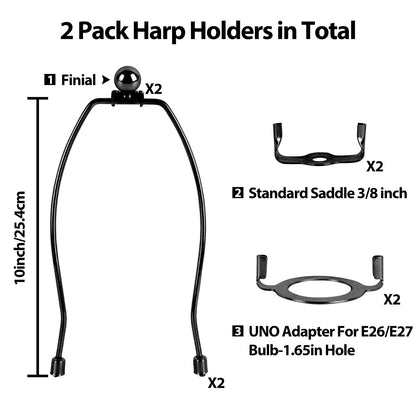 Filltown 2 Set Lamp Harp Holder, Shade Holder with 8 Inch, Black