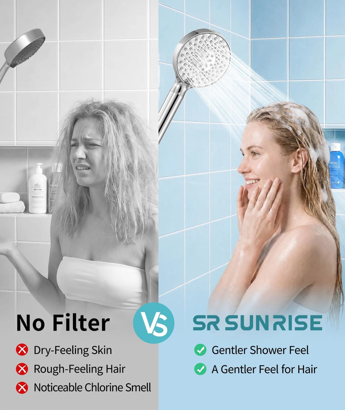 SR SUN RISE Filtered Shower Head with Handheld High Filter, Chrome 1 Filter