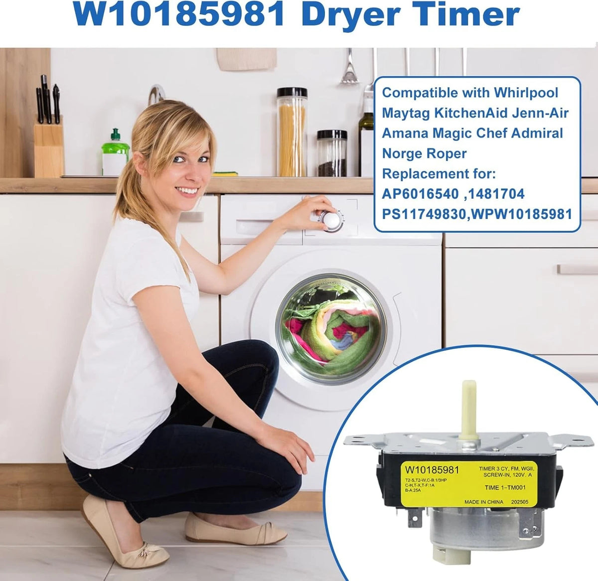W10185981 Dryer Timer Replacement for Whirlpool Maytag KitchenAid Black
