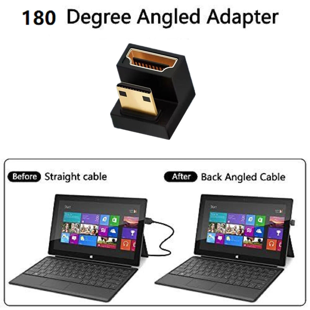U Shape Mini HDMI to HDMI Adapter 8K Mini HDMI Male to 180° For Xbox 360