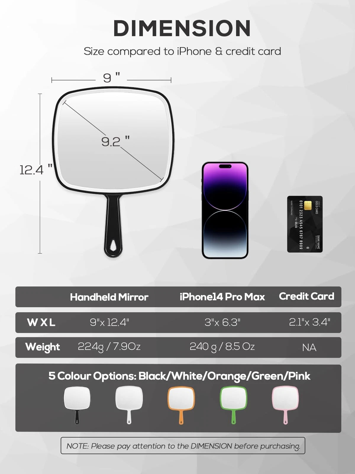 BEFUI Extra Large Handheld Mirror，Hand Salon Mirror with 12.4"L x 9"W, Black