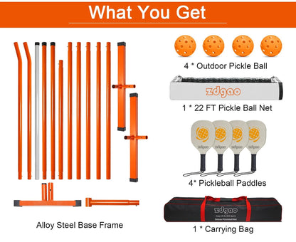 Zdgao Portable Pickleball Net Set with Paddles 22ft x 36in x 34", Orange
