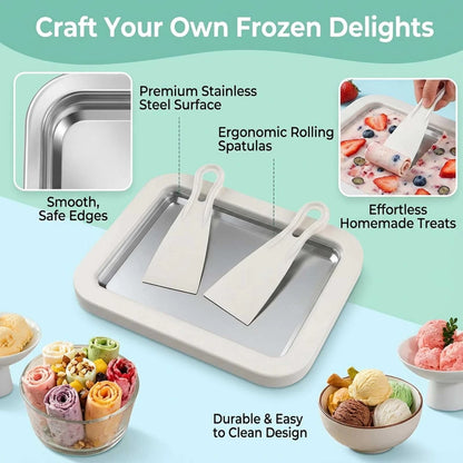 Rolled Ice Cream Maker Kit, Stainless Steel No-Electricity normal, WHITE