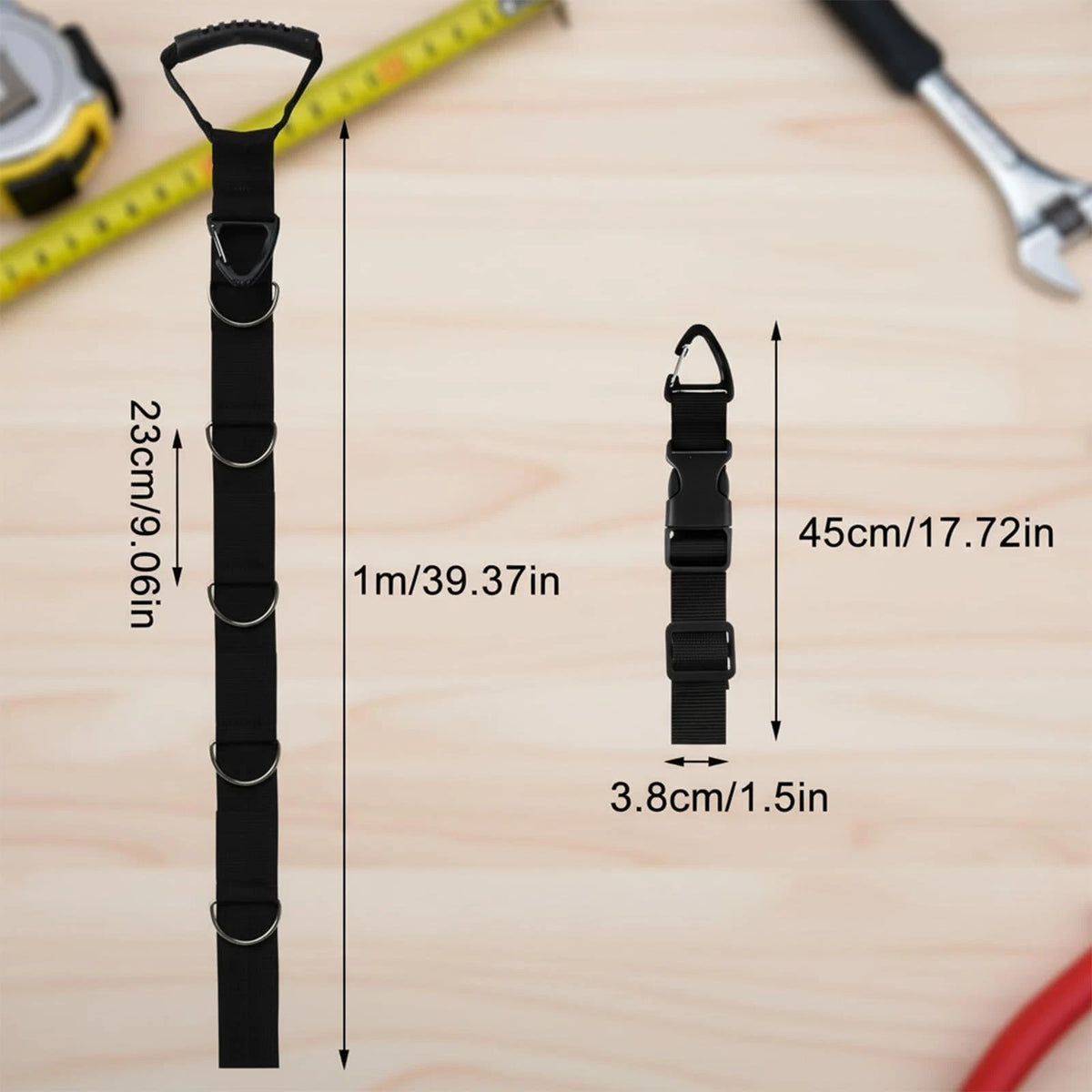 1 Pack Extension Cord 100cm (main strap), 45cm (attachment straps), Black