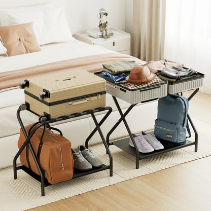 AMHANCIBLE Luggage Rack, Set of 2, Foldable Suitcase Stands Black