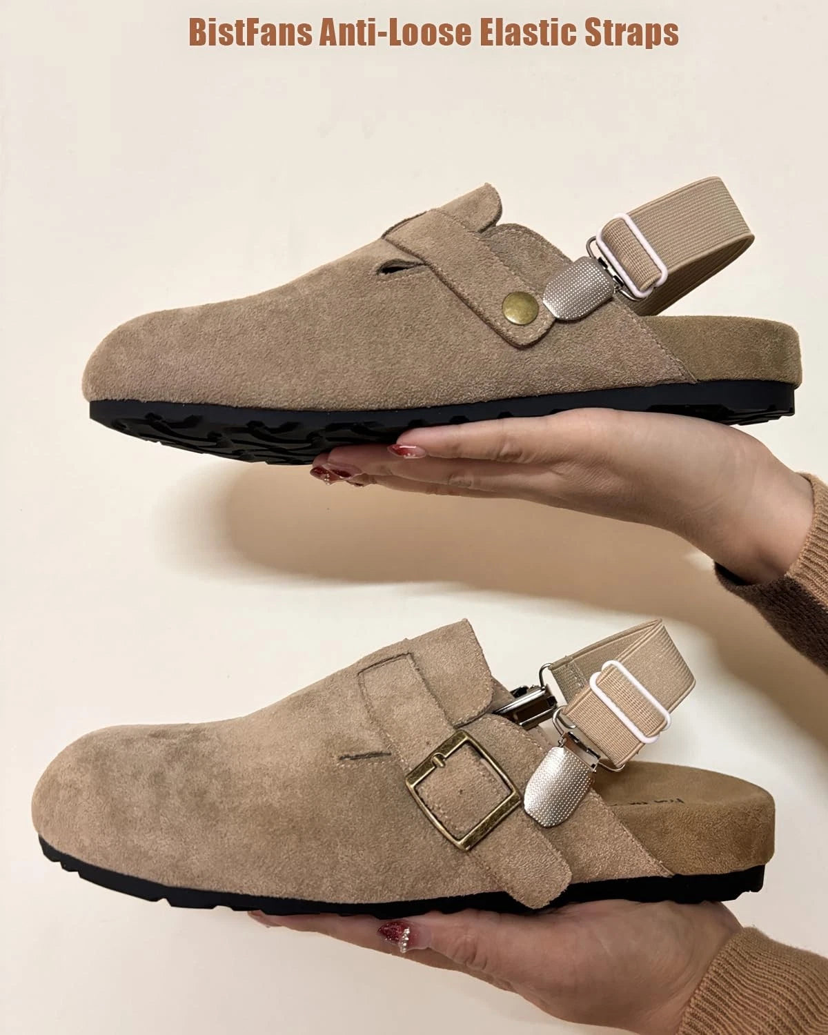 BitsFans Elastic Shoe Straps for Birkenstock Clogs Men and Ajustable, Khaki