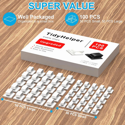 100 PCS Adhesive Cable Clips White (Small & Large), Small&Large,