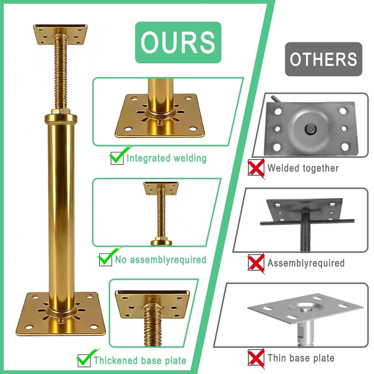 6 PCS House Floor Jacks Post Pole for Leveling, 12" - 16.5" Height Gold