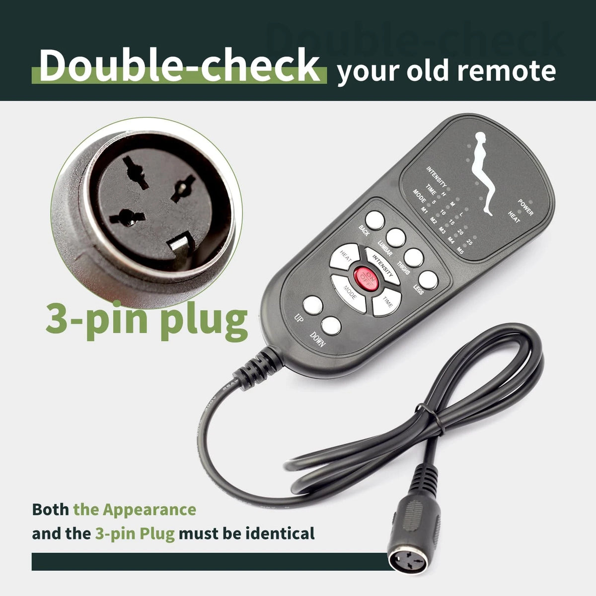 ALLCSM 3 Pin Replacement Massage Function Remote Handset 3 Pin, Black