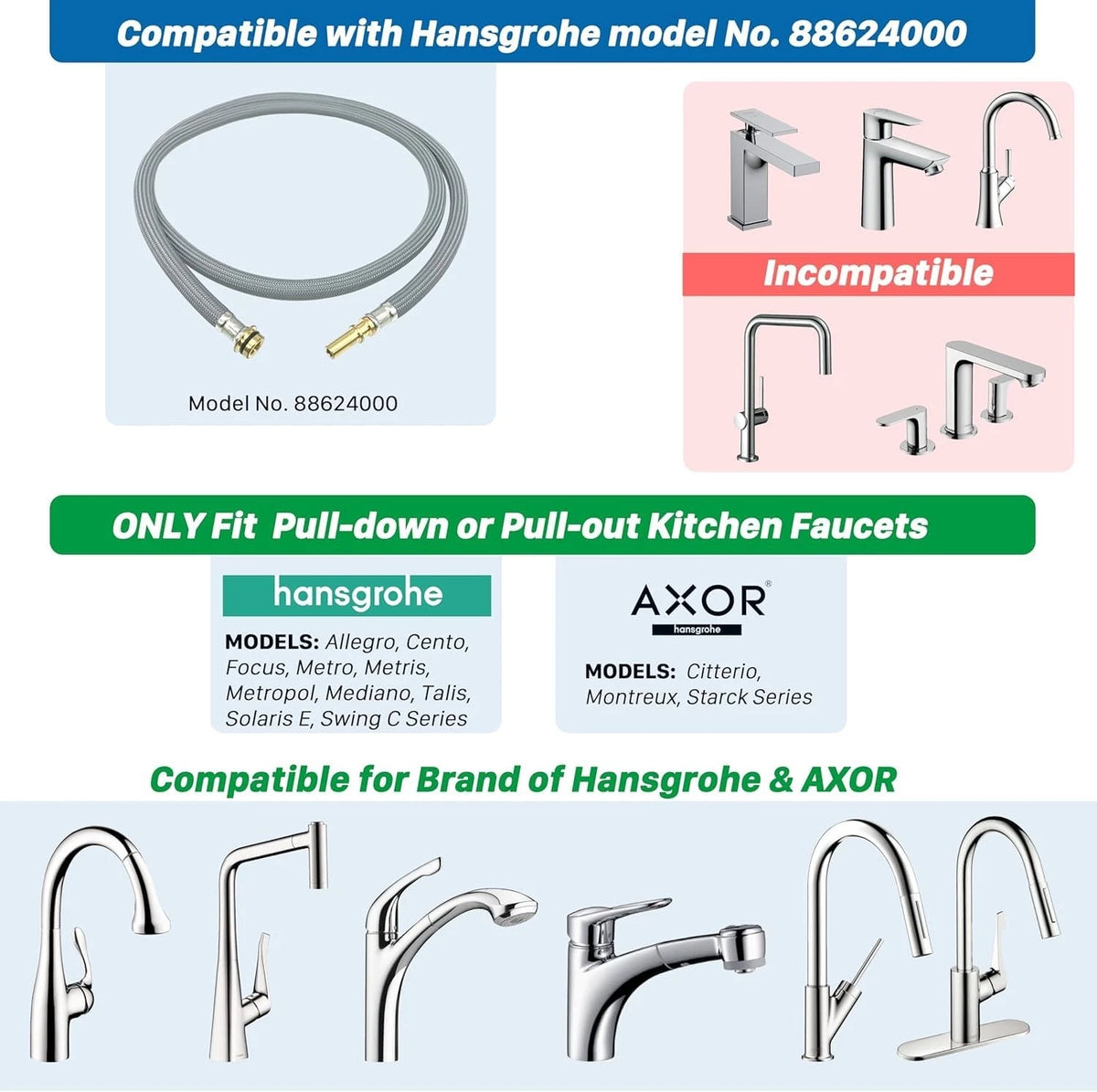 88624000 Kitchen Faucet Hose Replacement Part for Hansgrohe 59 Inch, Gray