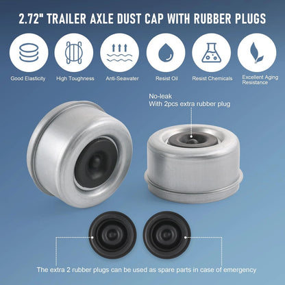 2pcs 2.72" Wheel Hub with Extra 2 Rubber Plugs, Silver Tone, Black