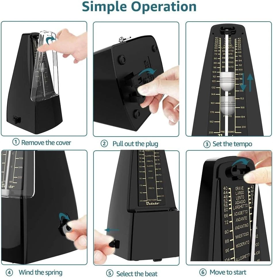 Ueteto Mechanical Metronome Black/Loud Sound Piano Drum Violin Guitar black