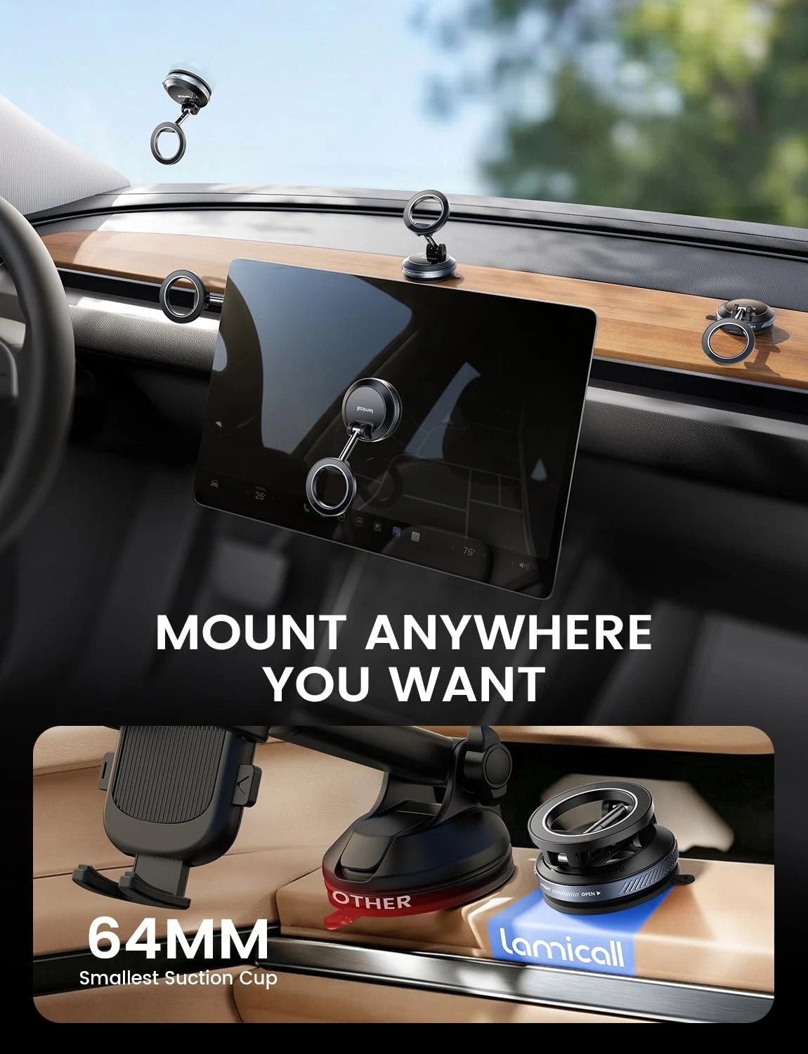 Lamicall Car Phone Holder Mount - [Ultra Vacuum Suction] Holders Black