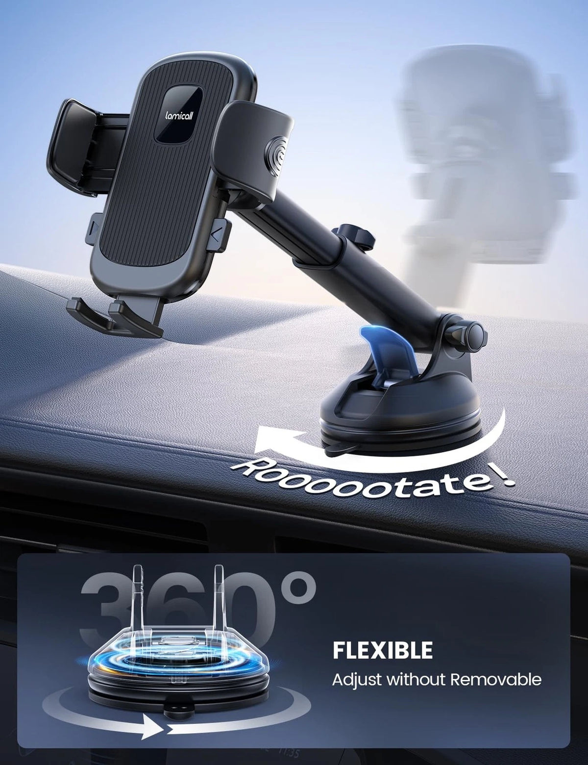 Lamicall Car Phone Holder [3-in-1 Pro Version Suction Cup] 360° Black
