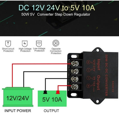 Industrial Voltage Reducer 12V/24V to 5V 10A Waterproof Potting Overheat Proof