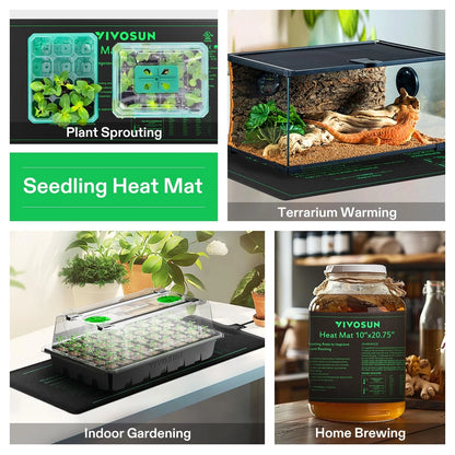 VIVOSUN Durable Waterproof Seedling Heat Mat 10" x 20.75" 10"x20.75", Black